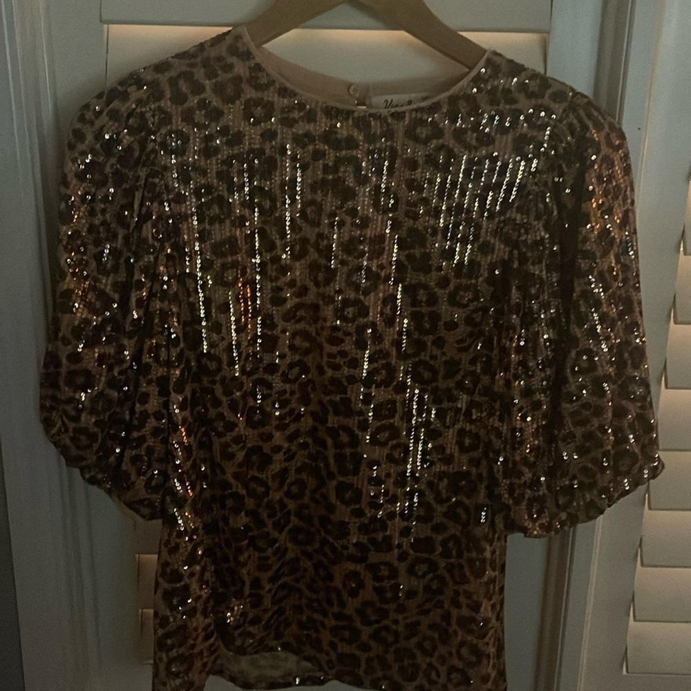 Worn once, sequined leopard print